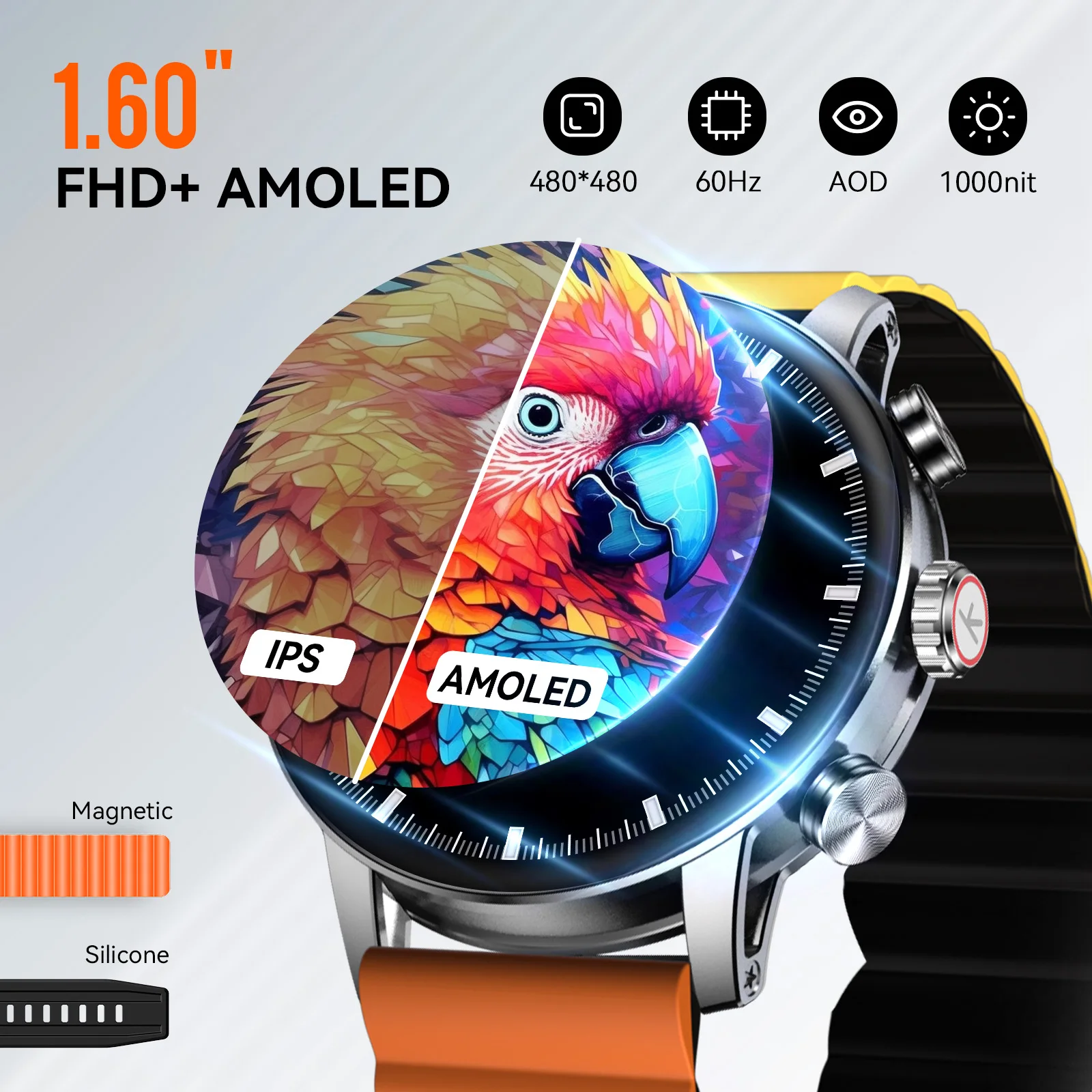 키슬렉트 KR2 프로 스마트워치 3ATM 1.6인치 FHD AMOLED 디스플레이 AOD ... - 2
