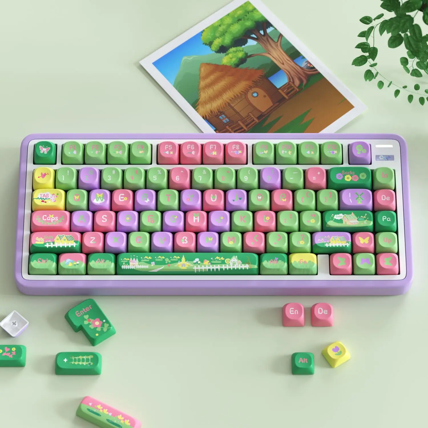 

Forest Theme Custom Dye Sublimation PBT Keycap Cute Keyboard Keycaps SOA Profile 136 Keys for Gateron MX Switches Gamer Keyboard