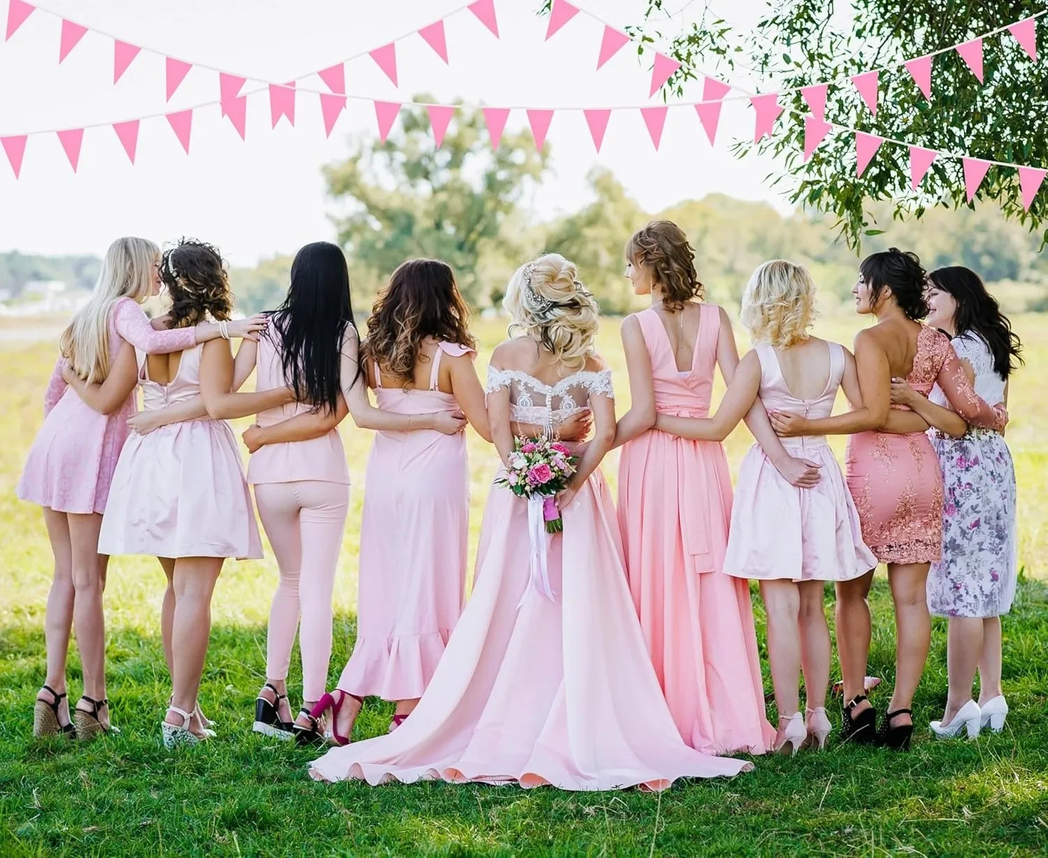 

Princess Theme Pink Plastic Banner - 33ft with 20 Flags for Wedding, Bridal Shower, Birthday, Valentine's Day, Mother's Day