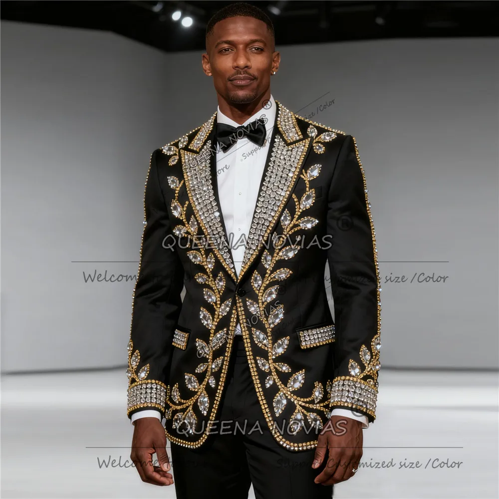 

Потрясающие мужские костюмы с камнями из бисера, комплекты из 2 предметов, мужские пиджаки для жениха, индивидуальные остроконечные лацканы, тонкие смокинги для свадебной вечеринки, Ropa Hombr
