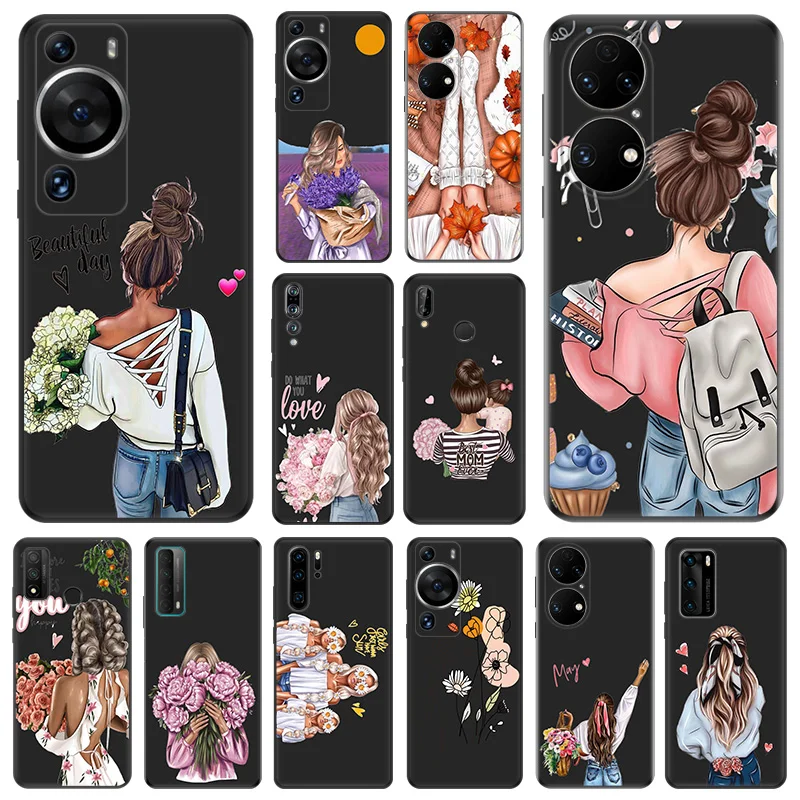 Matte Soft Phone Case for Honor X7 b X8 X9 X6 a 90 70 Magic5 Chrysanthemum Lavender Flower Girl Huawei P40 P30 P20 P Smart Cover