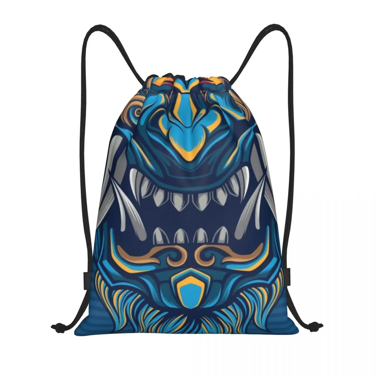 Hannya Oni Warrior Samurai Drawstring Backpack Bags Lightweight Demon Japanese Fangs Samurai Gym Sports Sackpack Sacks for Yoga