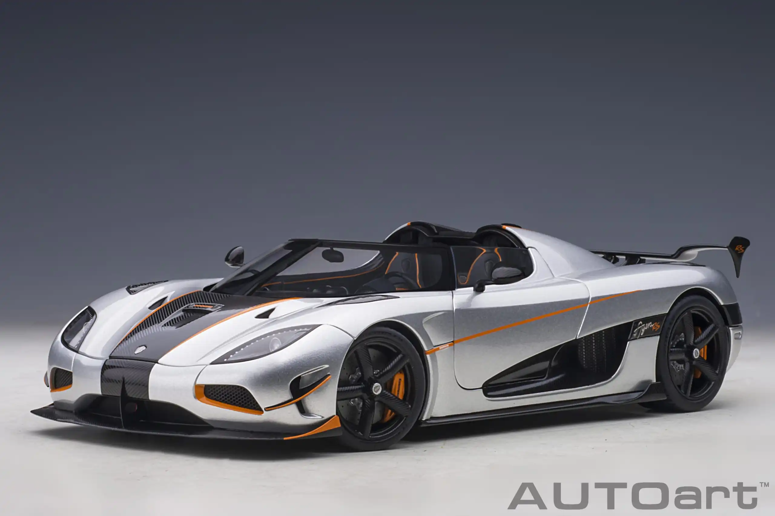 AUTOart 1/18 Koenigsegg Agera RS (قمر فضي/حمر فلفل أحمر/برتقالي مخروطي/قمر سيلف/كربون) نموذج سيارة قابل للجمع