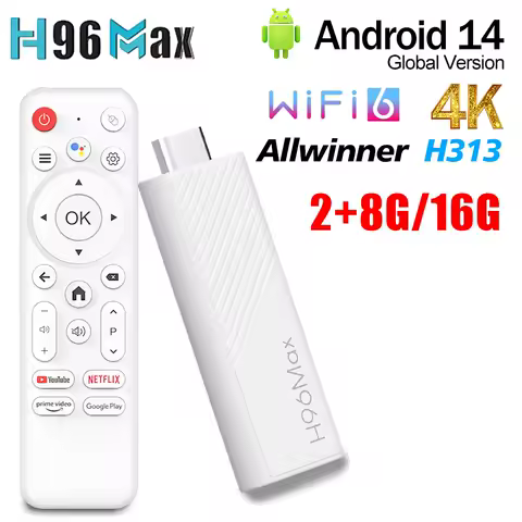 H96 Max H313 Mini TV Stick Allwinner H313 2G 8/16G 4K HD Mini Smart TV Box Android 14 2.4&amp;5G Dual Wifi6 Voice Remote Set Top Box