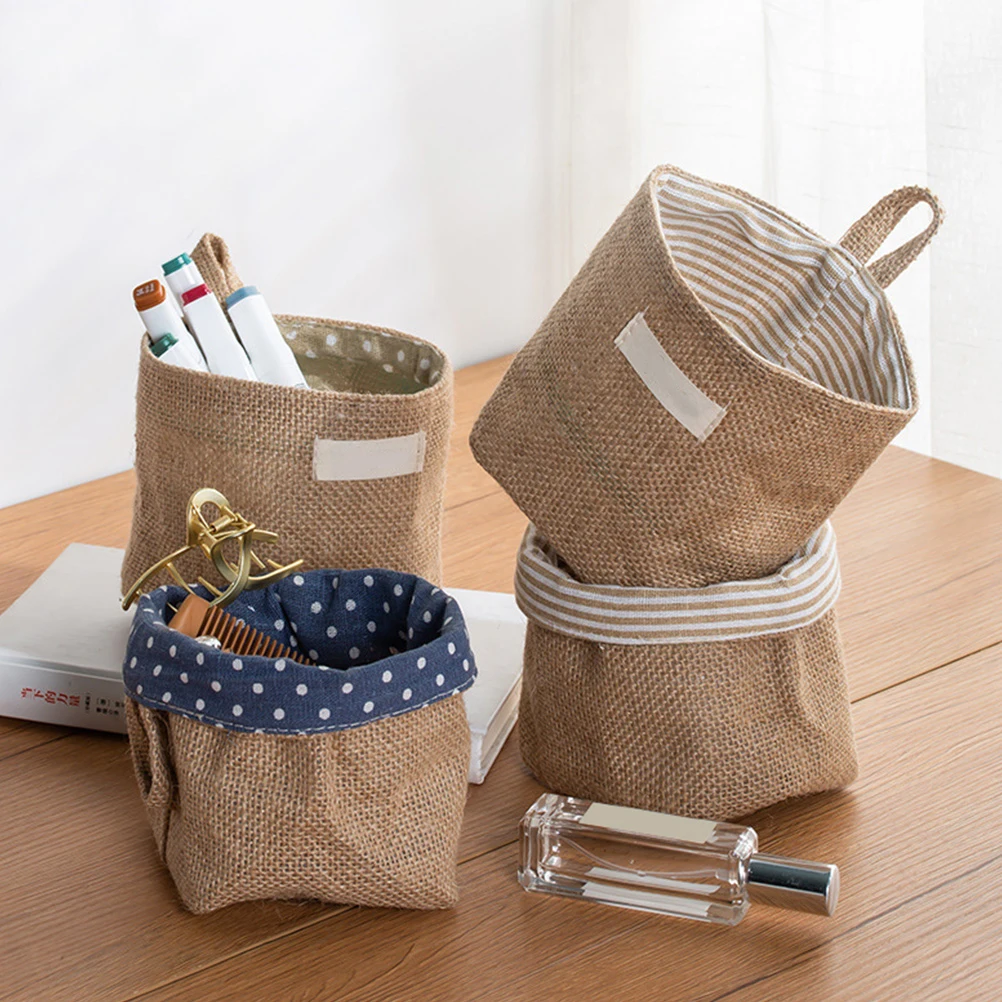

4 pcs Wall Hanging Bags Cotton Linen Door Over The Door Storage Pocket Bed Organizer Hanging Multi-Pocket Organizer For Home
