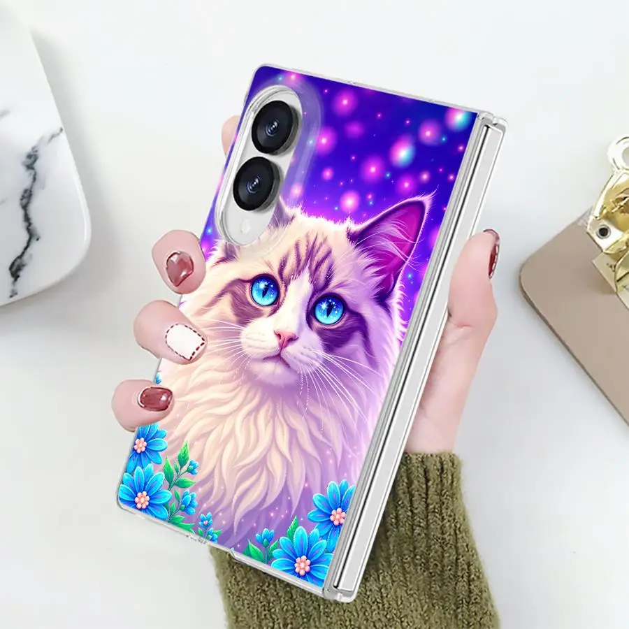 Lovely Cat Design Case for Samsung Galaxy Z Fold 8 PC Hard Luxury ZFold8 ZFold 8 Phone Funda