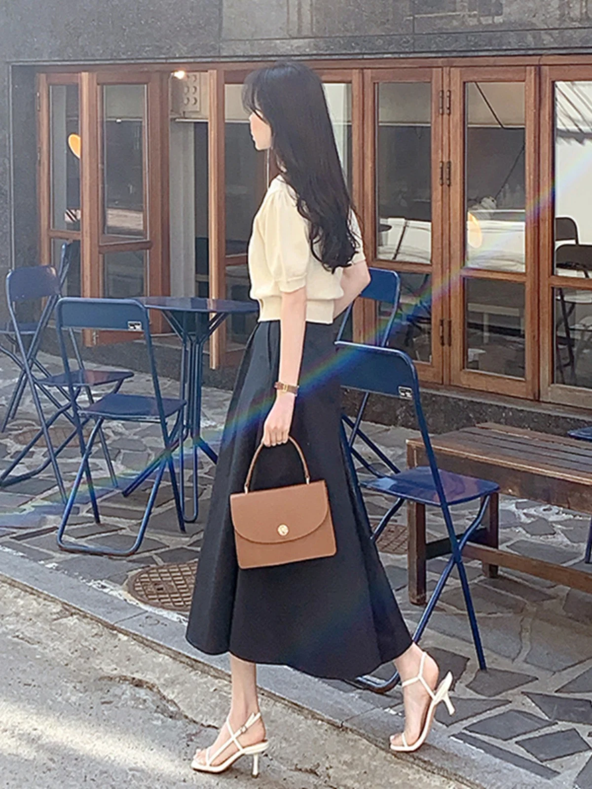 

Элегантная женская юбка А-силуэта с завышенной талией, королевского синего цвета, длиной до колена, из полиэстера, в французском стиле