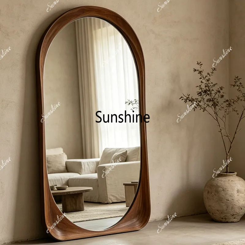 

French wooden floor mirror wabi-sabi wind arched full-length mirror irregular full-length mirror