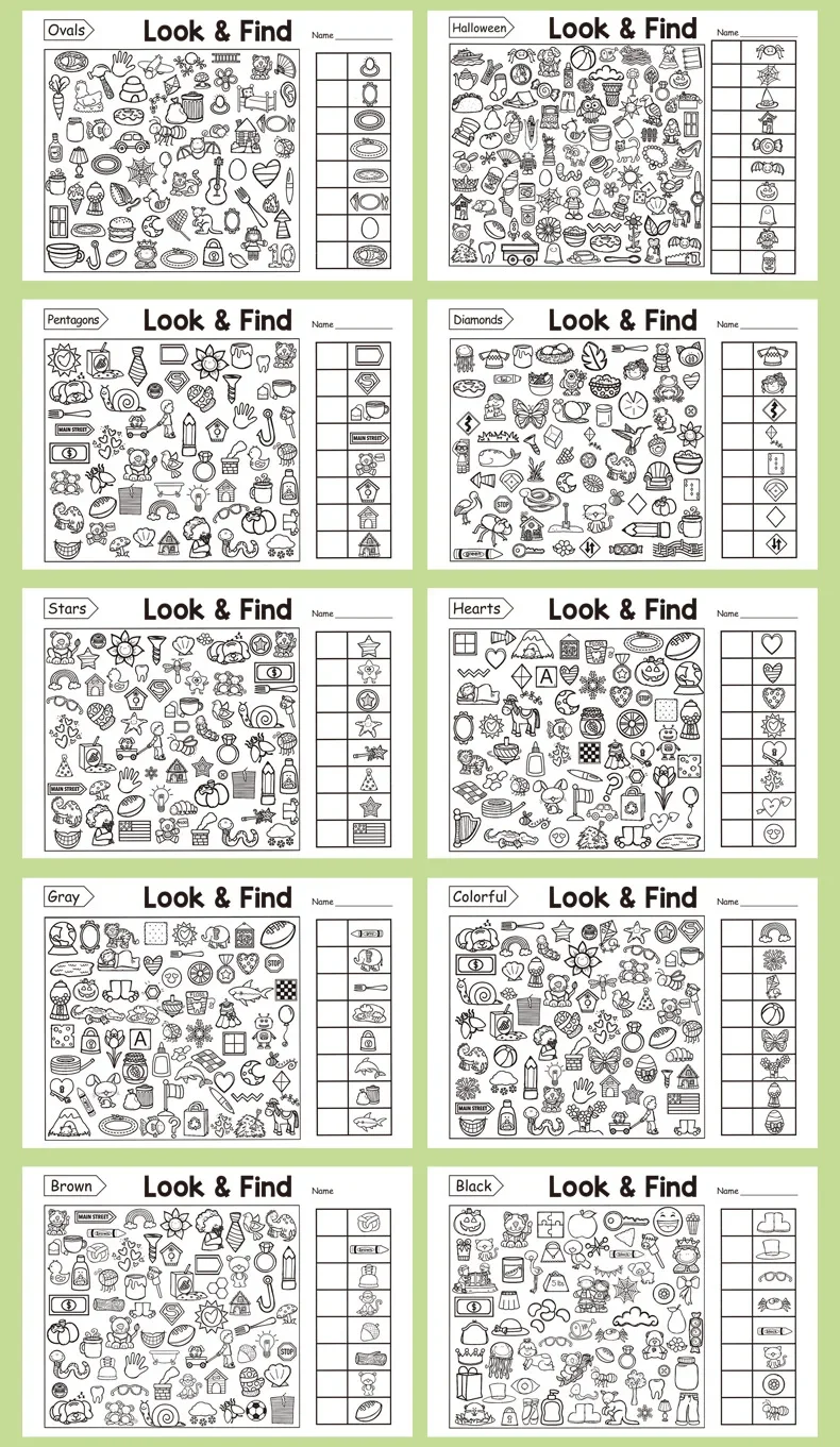 Kinder-Suche-Aktivitätsbuch, verstecktes Objekt für Kinder, Malbuch, interaktives pädagogisches Matching-Spiel, frühes Lern-Puzzlespiel – Detail 6