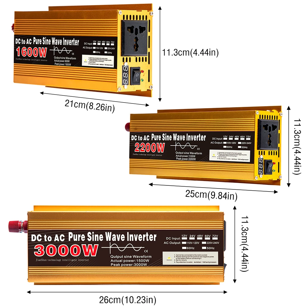 Pure Sine Wave Inverter DC12V To AC220V 1600W 2200W 3000W Voltage Converter Transformer Car Charger Adapter Socket LED Display