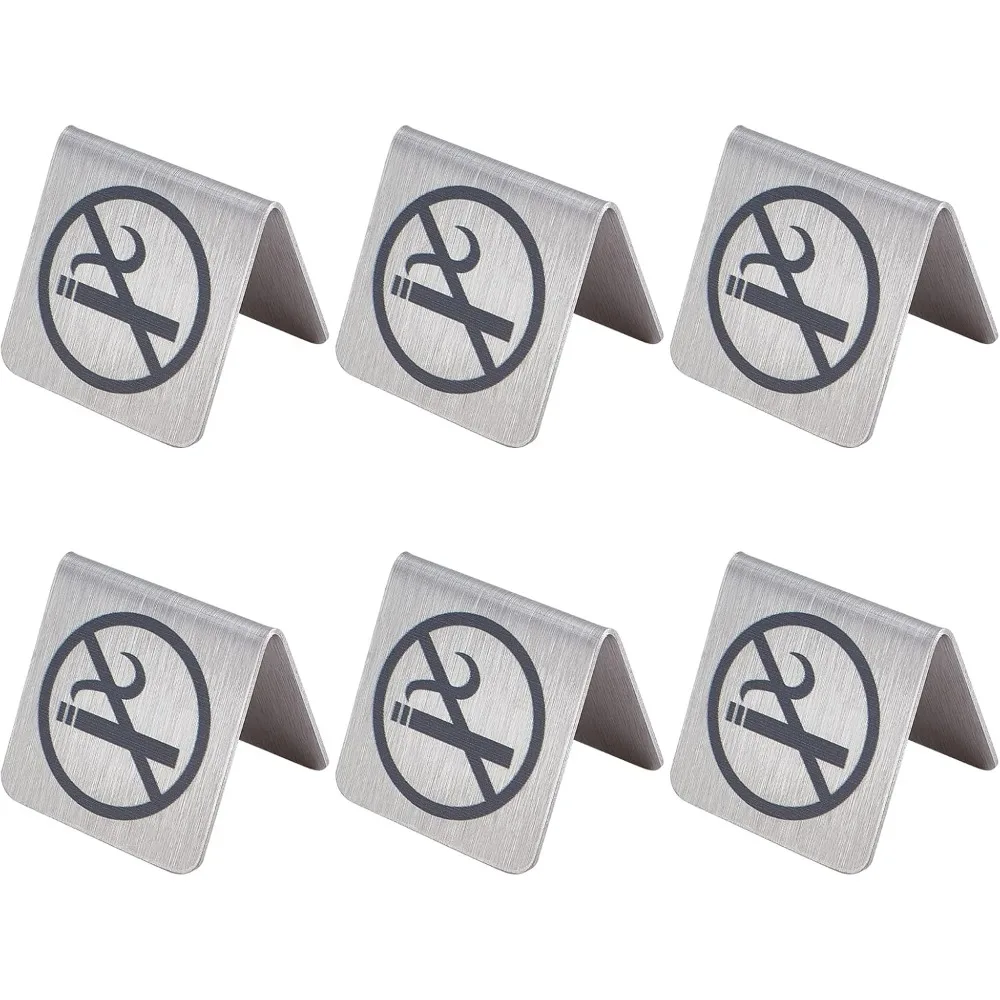 

6 шт., табличка из нержавеющей стали для некурящих, табличка для резервирования, предупреждающий знак, знак для курения, карта для отеля, офиса, без курения