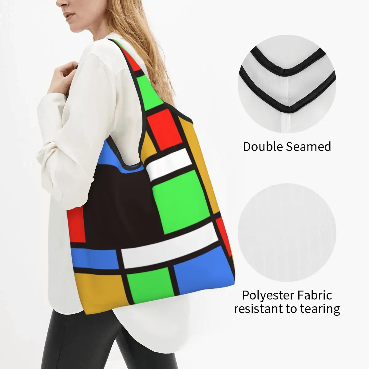 Rubiks Cube Groceries Shopping Bags Funny Shopper Shoulder Tote Bag Large Capacity Portable Handbag