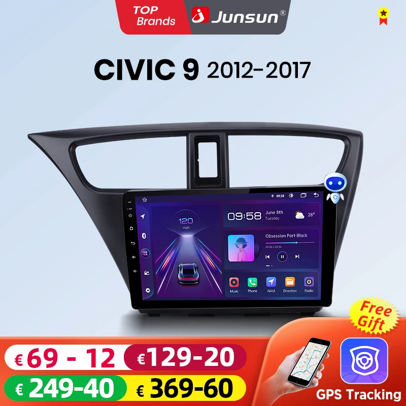 Junsun Wireless CarPlay Android Auto Car Radio For Honda Civic 9 FK FB 2012-2017 GPS Multimedia 2 din