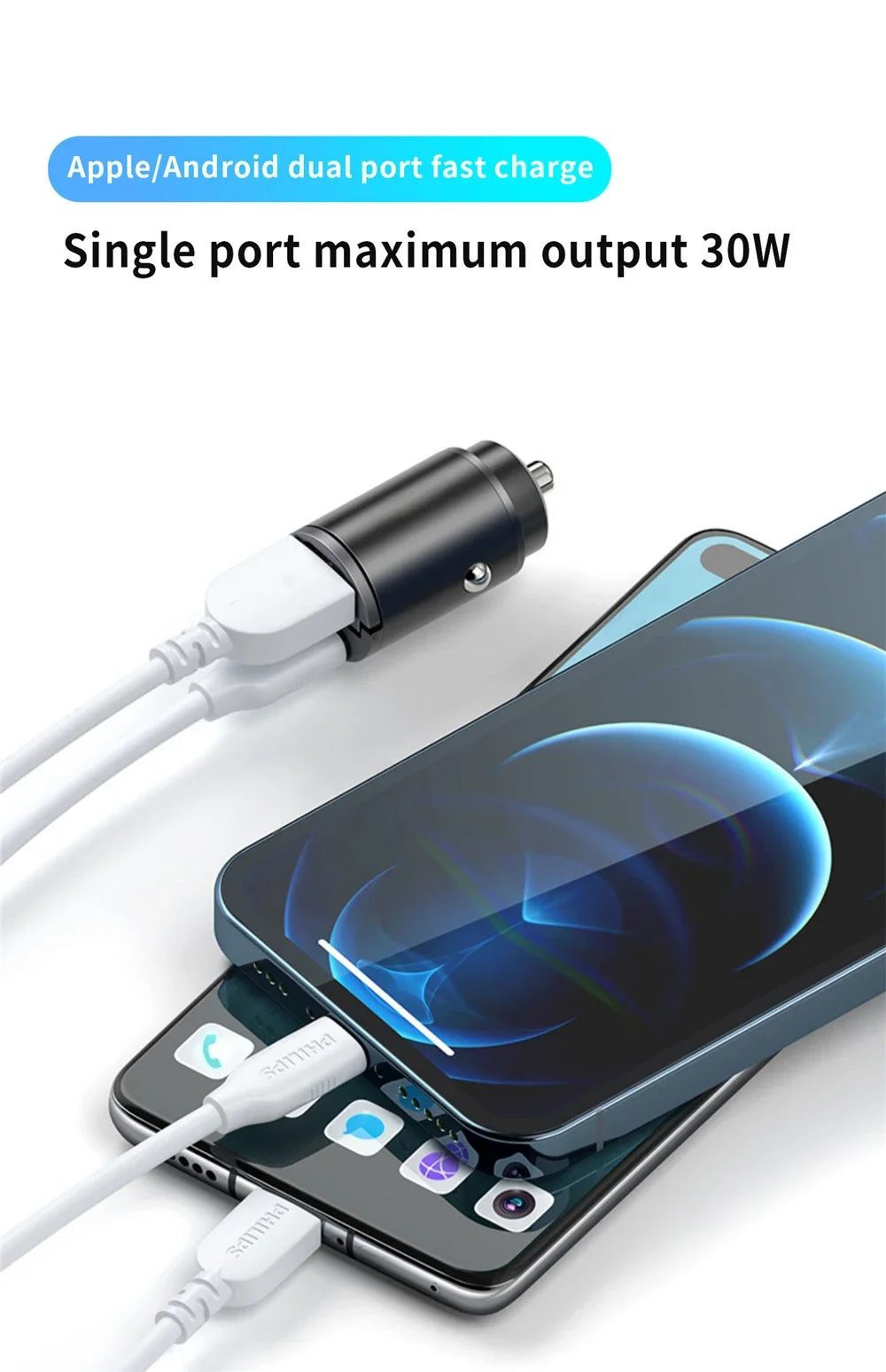 100W/200W QC3.0 PD Mini-Autoladegerät 12-24V Zigarettenanzünder Schnellladegerät USB Typ-C für Xiaomi Samsung Huawei iPhone Power – Detail 6