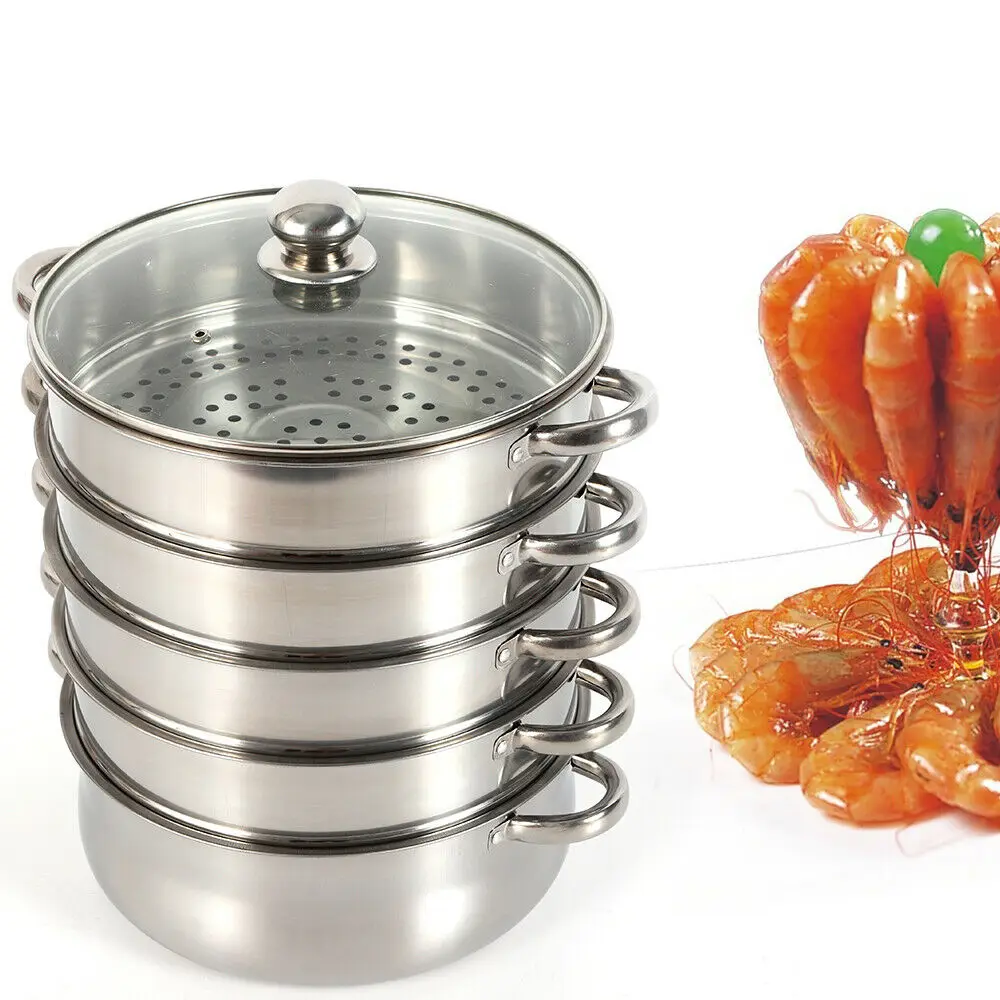 Steamer Cooking Pot Stainless Steel 26 cm 5 Tier Steamer Manti Pot Steamer Pot Stainless Steel Glass Lid Steamer New Year Gifts