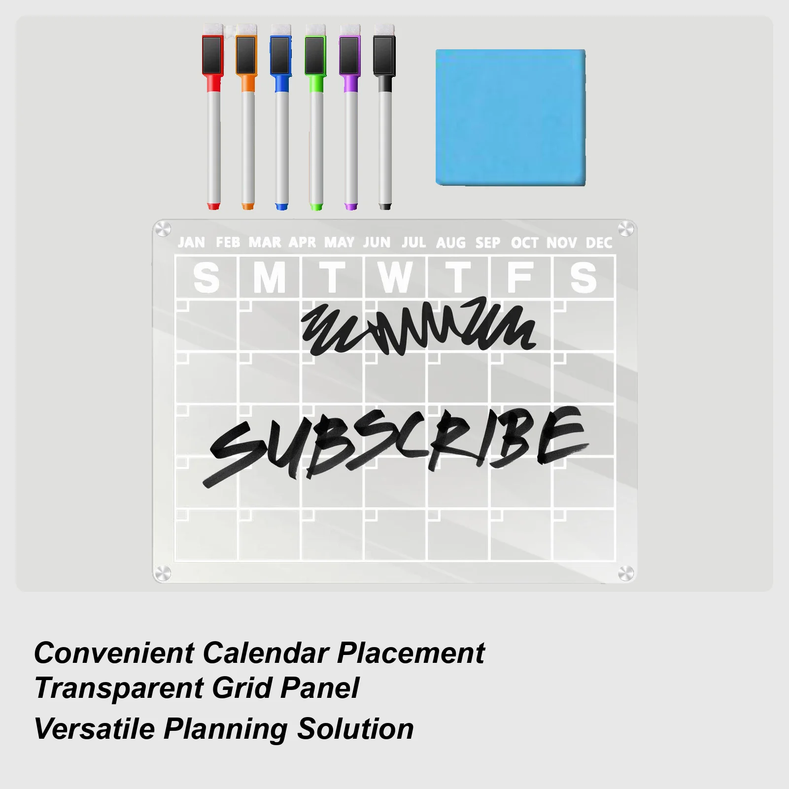 تقويم الثلاجة الشفاف، تقويم الثلاجة، لوحة مسح جافة شفافة، سبورة بيضاء مخططة شهرية مع 6 علامات للمطبخ الثلاجة