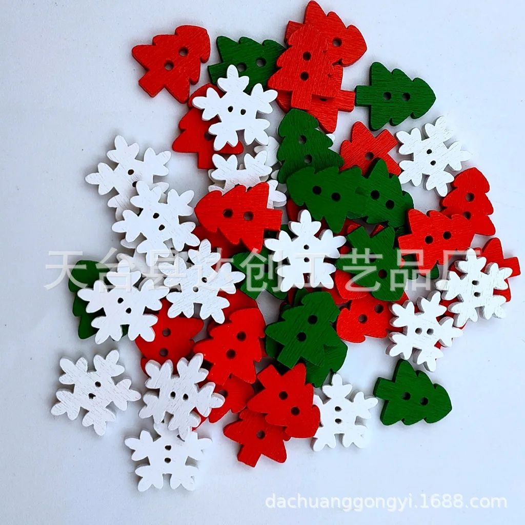 18 mm doe-het-zelf kerstversieringsknopen, rode en groene serie kerst gemengde kerst houten knopen
