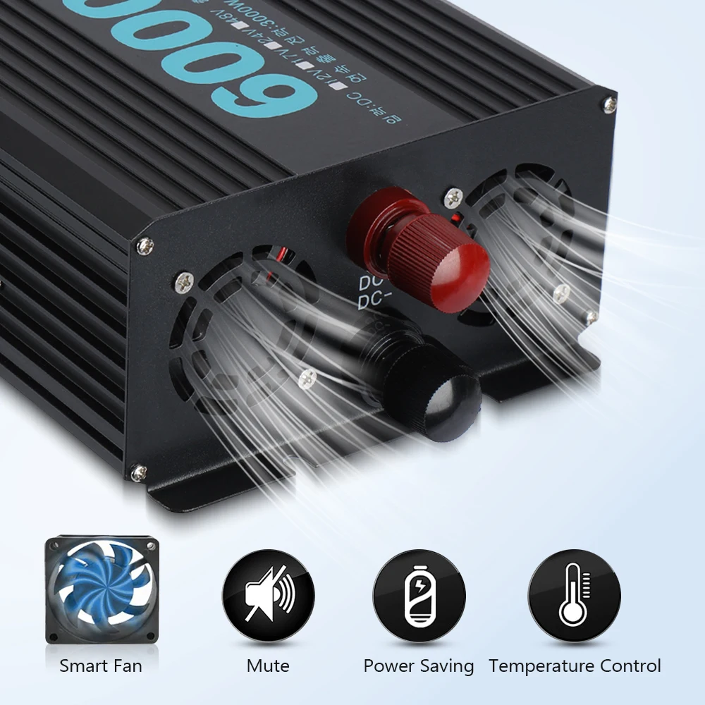 Imagem -03 - Rddspon-inversor de Onda Senoidal Pura Conversor de Tensão Fonte de Alimentação Soquete Duplo Display Lcd dc 12v 24v a 220v ac 4000w 5000w 6000w