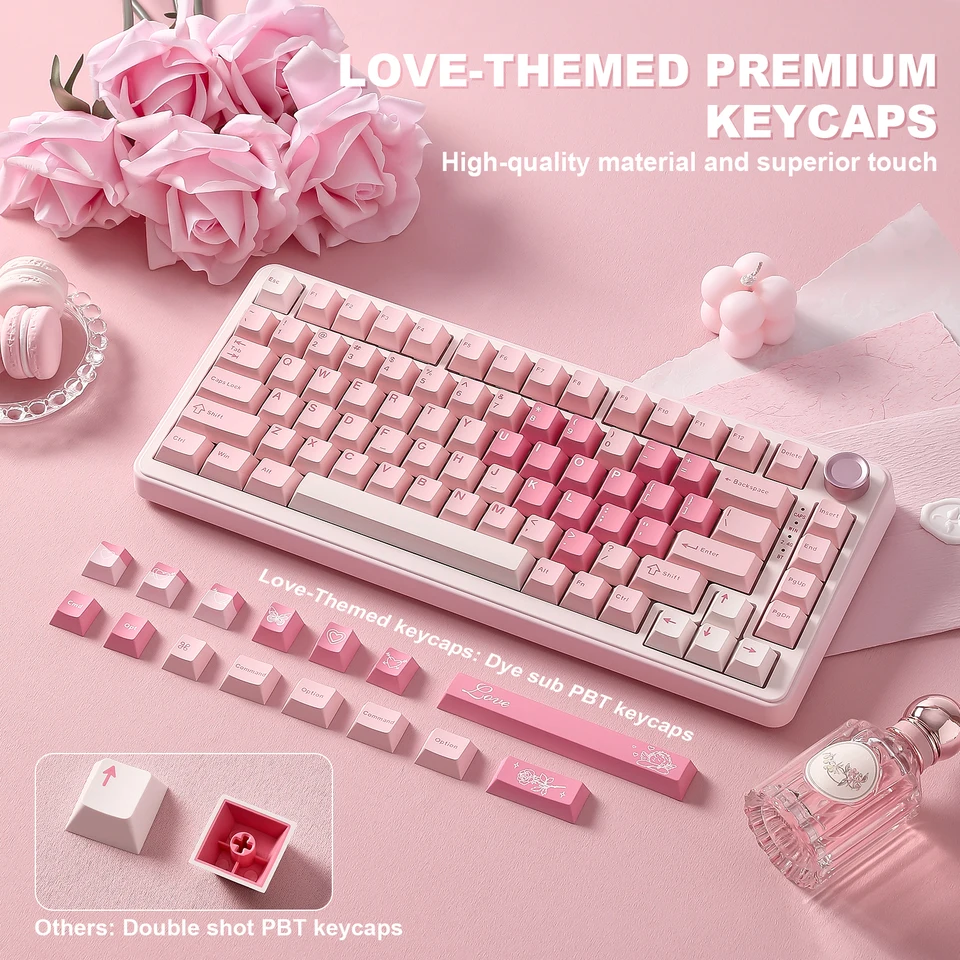 YUNZII B75 PRO ピンクメカニカルゲーミングキーボード、Bluetooth