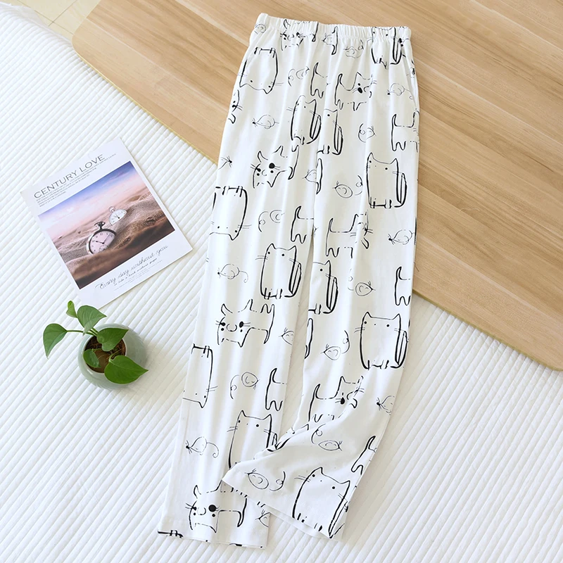 Trousers Ancho Pantalones De Mujer Suelto Pijama Pyjama Femme Pants Women Pajama Knitted Cotton Sleep Wear Soft Cartoon Pantalon