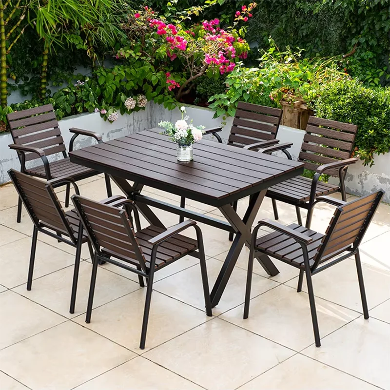 130cm Garden Table Large Outdoor Table Rectangular Dining Table Wood-plastic Waterproof Tabletop Outdoor Furniture Dinner Table