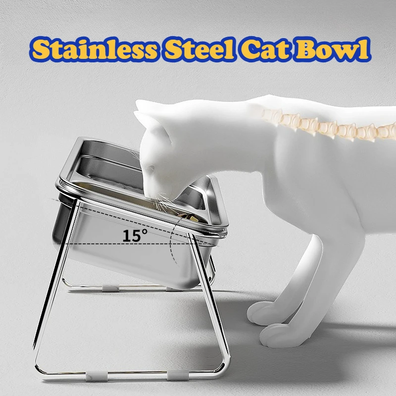 

Stainless Steel Cat Bowl Double Pet Food Dish Anti Spill Water Feeder Non Slip Dog Bowl Durable Elevated Bowls Cat Dogs Home Use