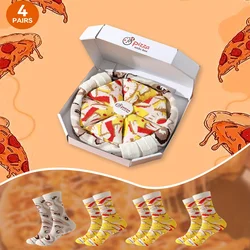 Four pairs of unique pizza patterns for men and women, gift socks for friends on Halloween, all season collection