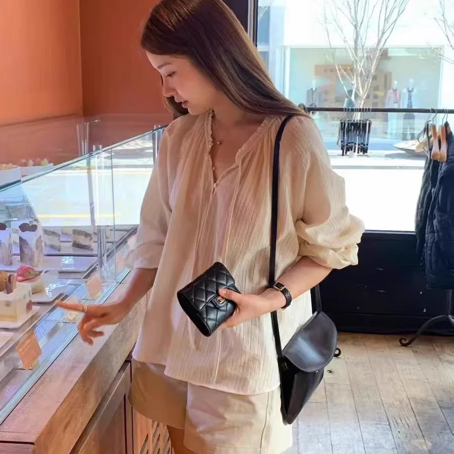 2025年夏新作 スレ ドンデムン 無地 ルーズ ロングスリーブ ワンピース 蝶ネクタイ付き 韓国風 スレ 通気性 コットン Vネック レディース...