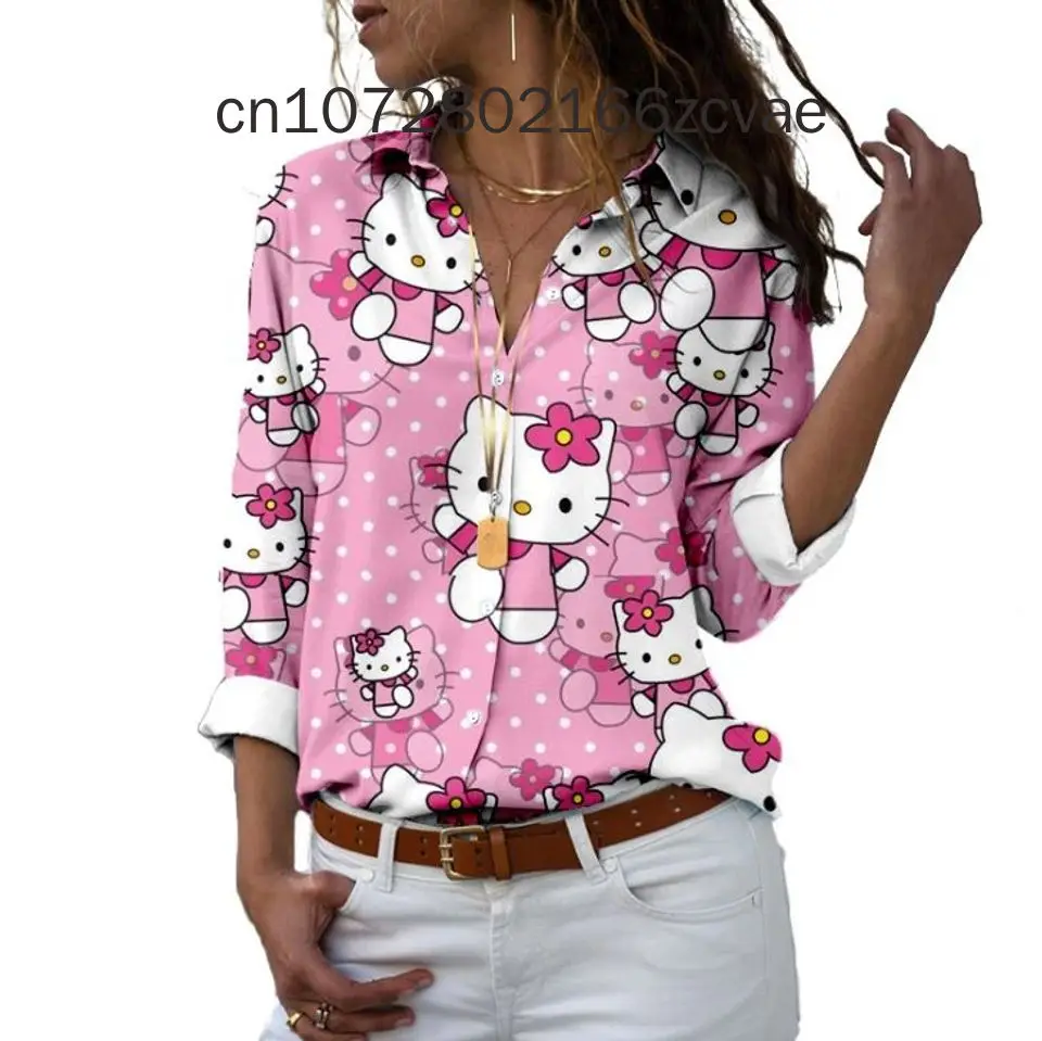 New Disney Mickey Women's Long sleeved Shirt Fashionable and Elegant Button Shirt Disney Casual Hawaii  Women's Shirt