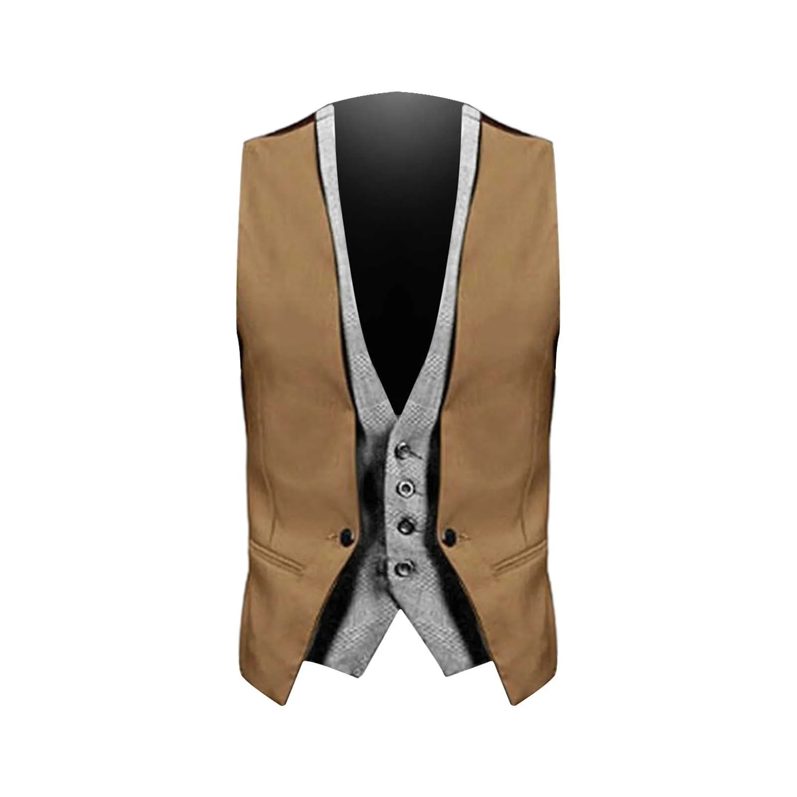 Fake 2 Pieces Men\'s Vest Jackets Business Wedding Party Slim Formal Waistcoats Gentleman Sleeveless Chalecos Para Hombre Khaki