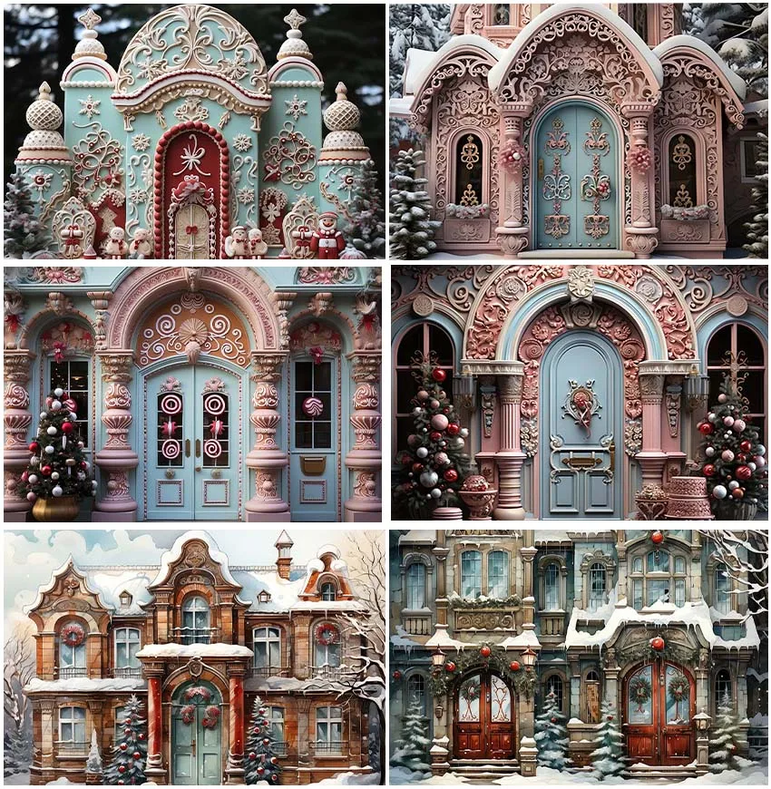 

Vintage House Castle Backdrops Winter Christmas Xmas Trees Snowy New Year Backgrounds Photographic Banner Studio Photocall Decor