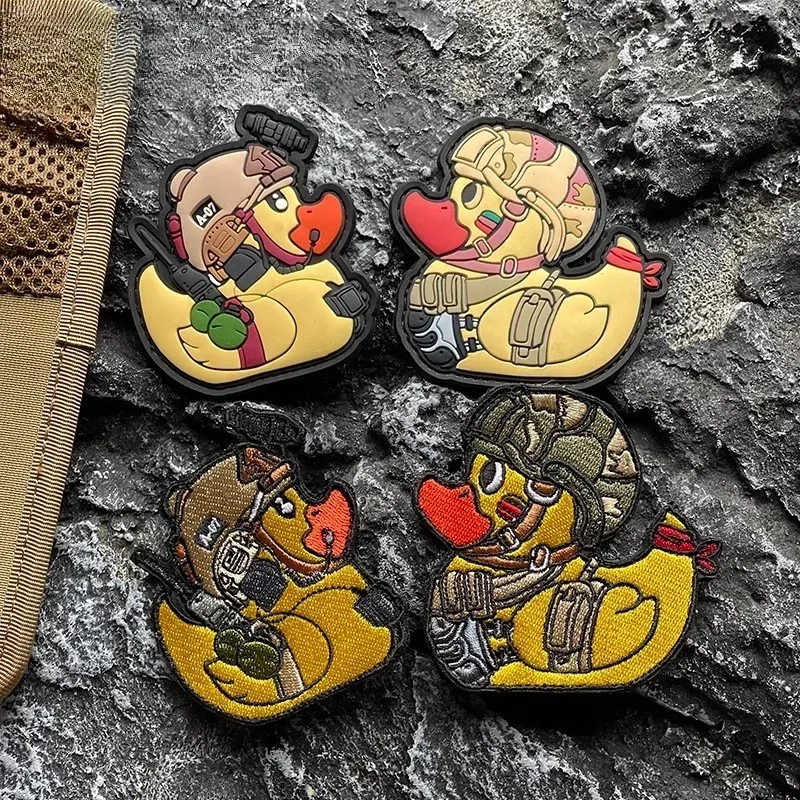 Tactical Duck Compilations PVC Patch Embroidered Hook and Loop Patches Military Little Yellow Duck Morale Badge Backpack Sticker