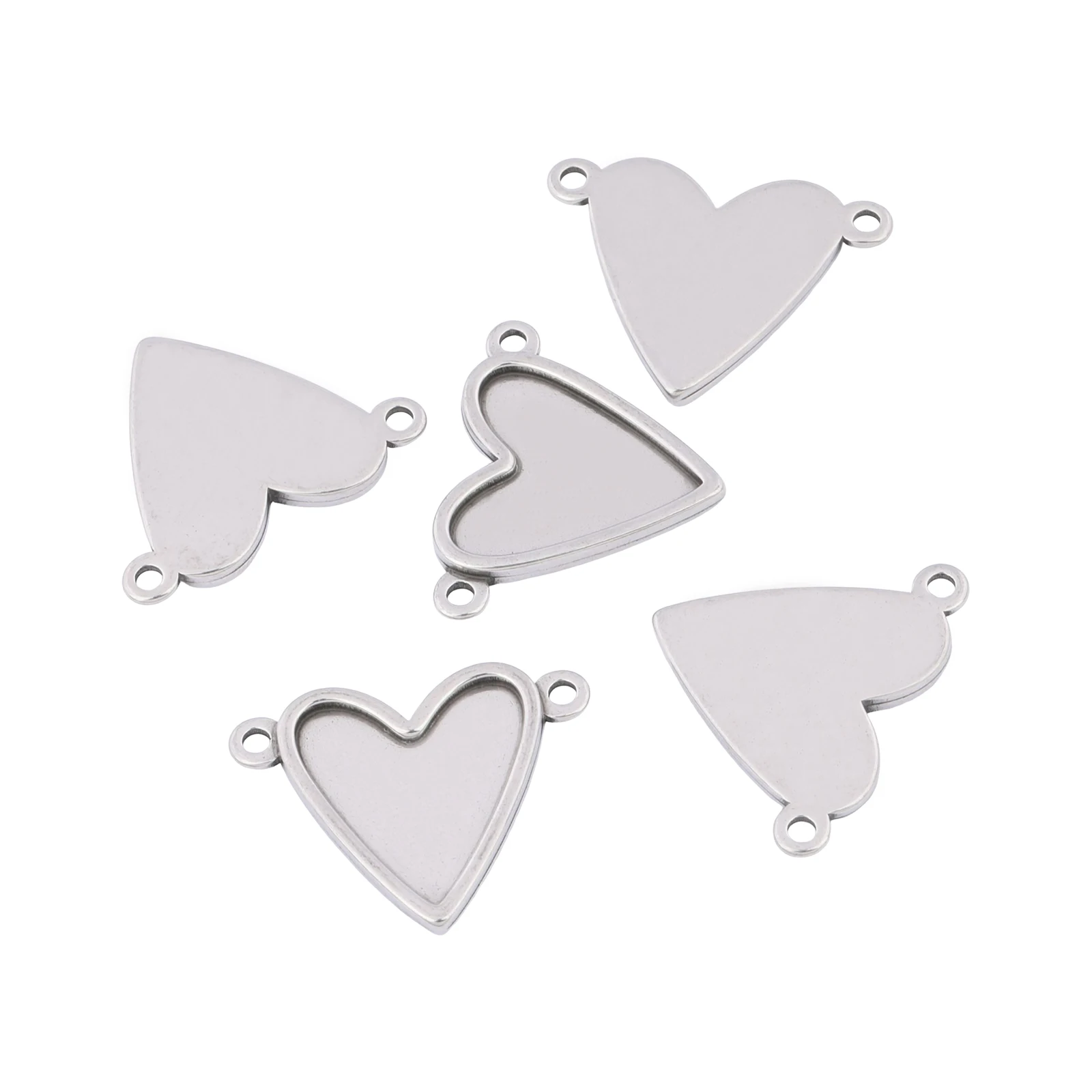 10pcs Stainless Steel Fit 16x17mm Heart Cabochon Connector Base Setting Blanks Diy Bracelet Necklace Bezels For Jewelry Making
