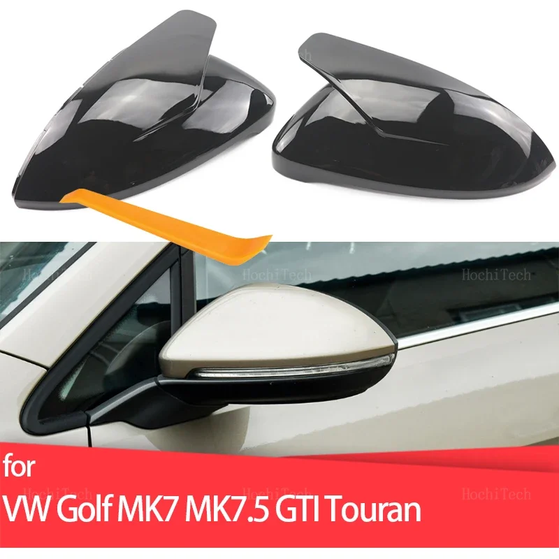 2x Black Mirror Cover bat Style Side Rearview Mirror Cover Cap Trim For Volkswagen VW Golf 7 MK7 MK7.5 GTI R GTE GTD 2013-2020