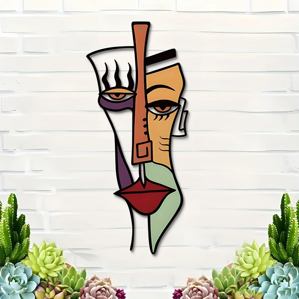 [2D Flat] 1pc Artistic Retro Metal Wall Hanging Wall Decor, Picasso-Inspired Abstract Mask, Decorative Metal Artwork