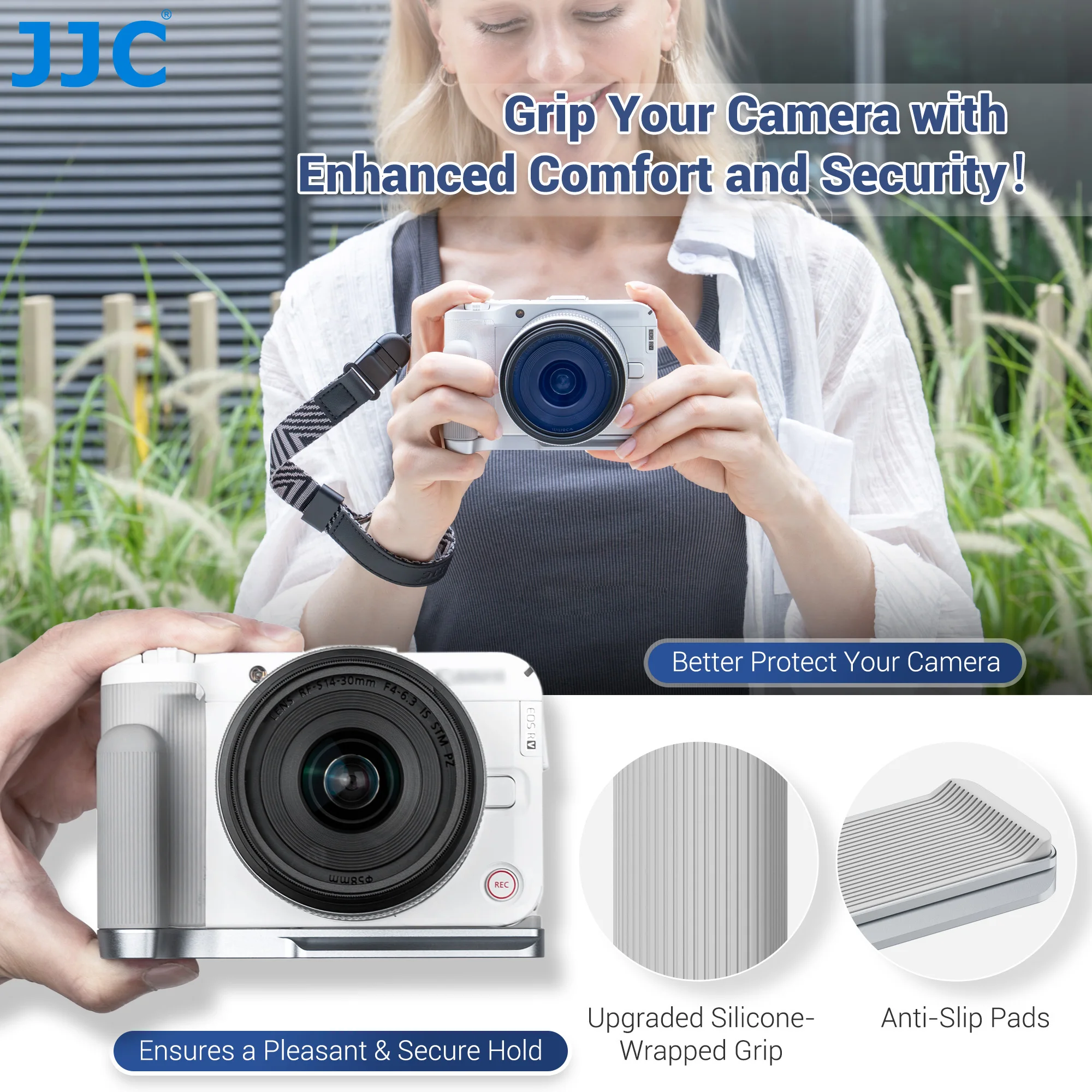 JJC R50 V Handgrip L-Shape Grip for Canon EOS R50V with Quick Release Plate Arca Cold Shoe Mount 1/4"-20 Threaded Holes Fit LED