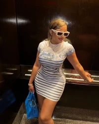 STYLISH LADY Striped Printed Dress 2025 Summer Women Short Sleeve O Neck Sexy Club Party Street Mini Vestidos De Festa