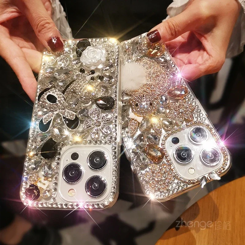 Suitable for Iphone15promax Phone Case Luxury Rhinestone Flower Full Diamond IPhone 14pro Diamond Studded 15plus Protective Case image 5