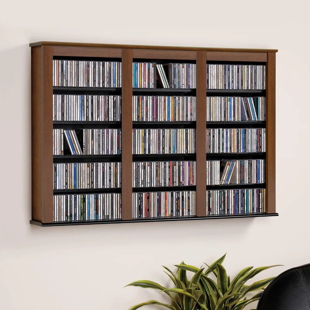 Triple Wall Mounted Storage, CD holder for living room, storing CDs, storage space，Cherry and Black