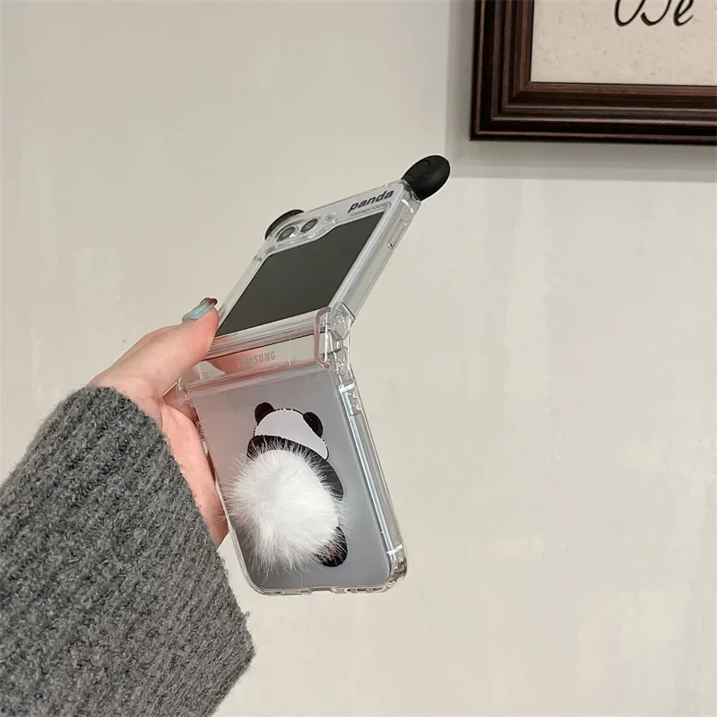 Cartoon Panda Schattige Weelderige Staart Telefoon Hoesje Voor Samsung Galaxy Zflip3 Zflip4 Zflip5 Zflip6 Harde Pc Back Cover Voor Zflip6 Case Shell