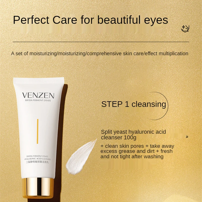 10PCS Yeast Hyaluronic Acid Facial Kit Cleanser Toner Lotion Eye Cream Essence Liquid Lady Face Cream Moisturizing Skin Care Set