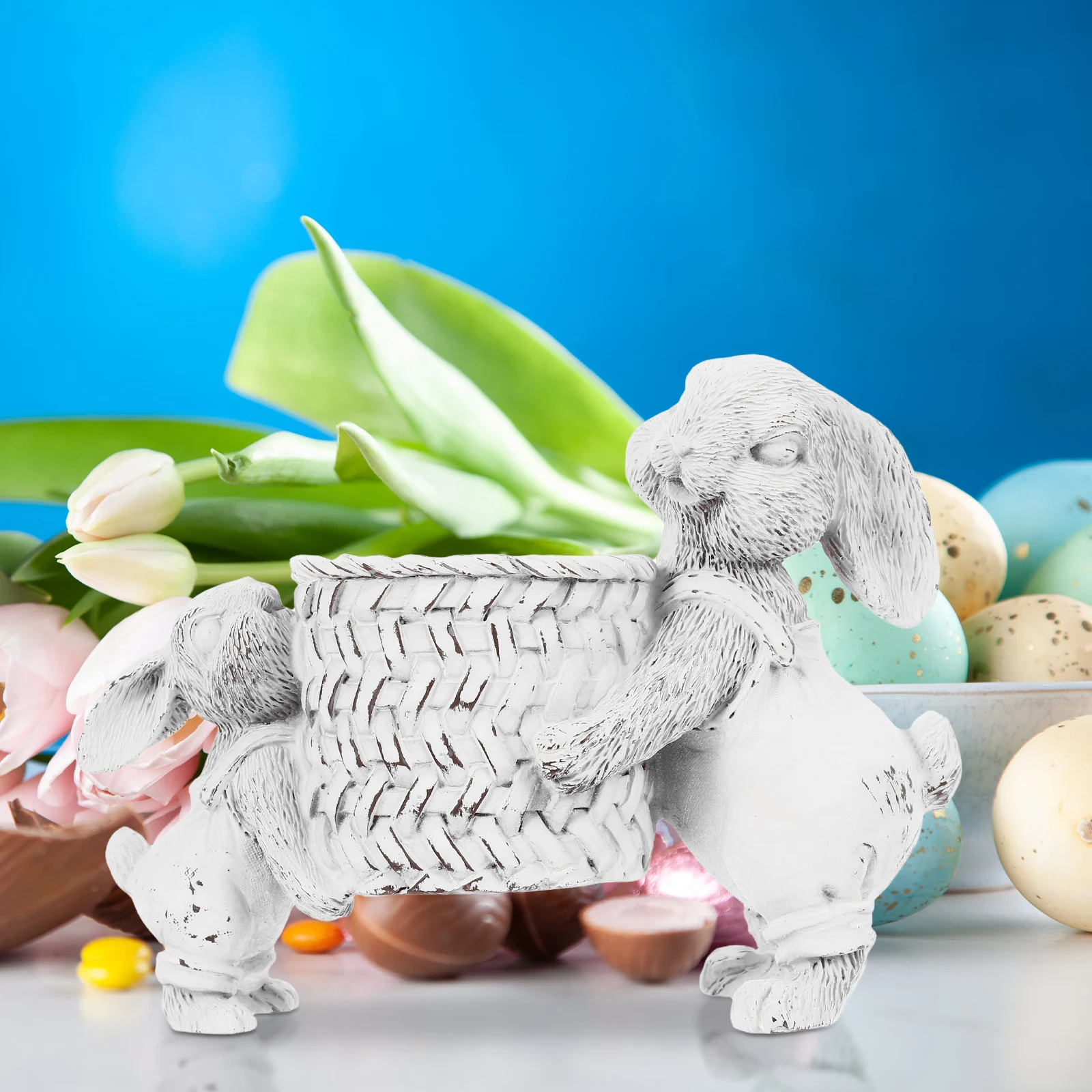 

Cute Easter Bunny Pencil Holder Resin Pen Container Multifunctional Stationery Storage Box For Desk Cartoon