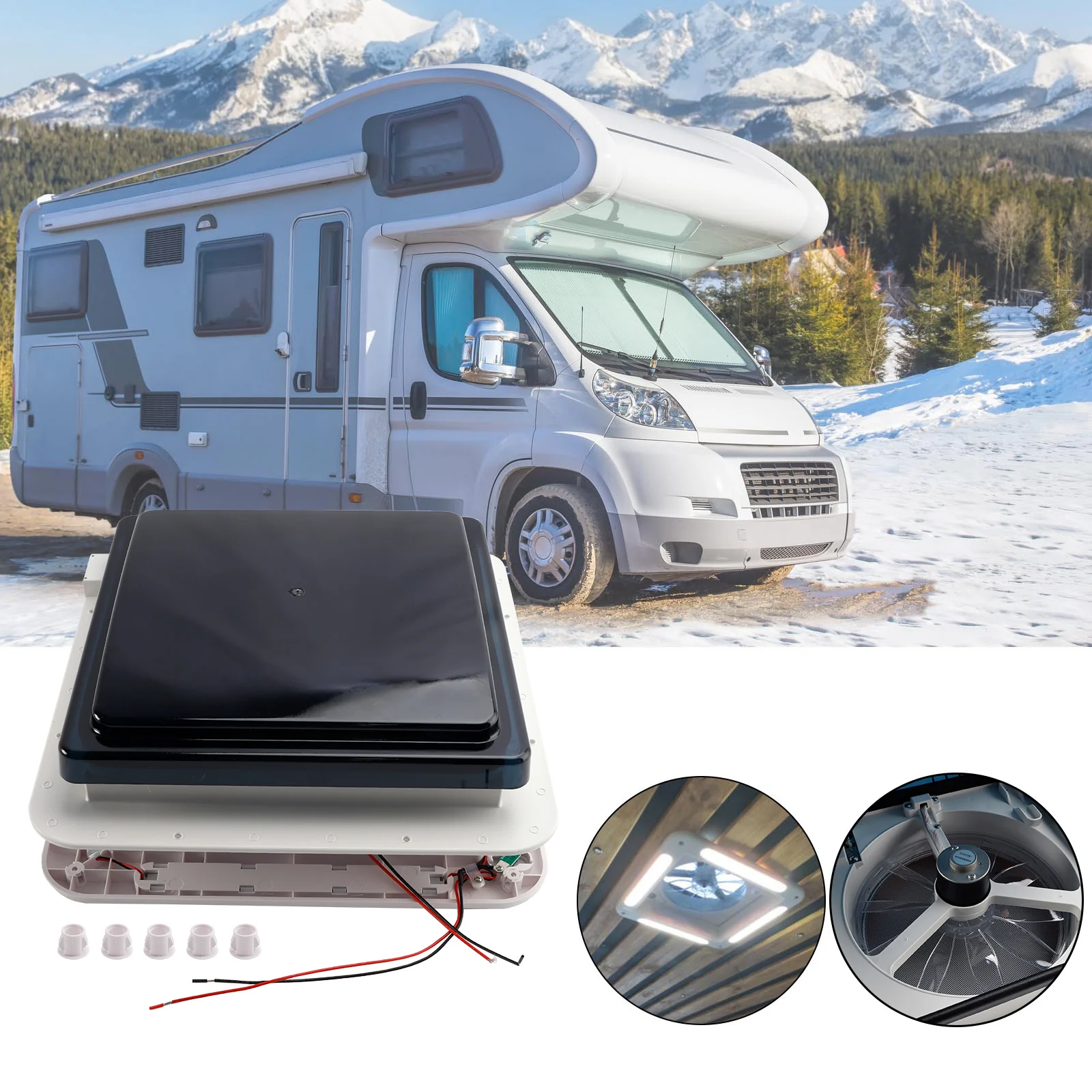 فتحة سقف قافلة RV مقاس 11 بوصة، محرك RV للأمام والخلف، مصباح كوة 12 فولت مع ضوء