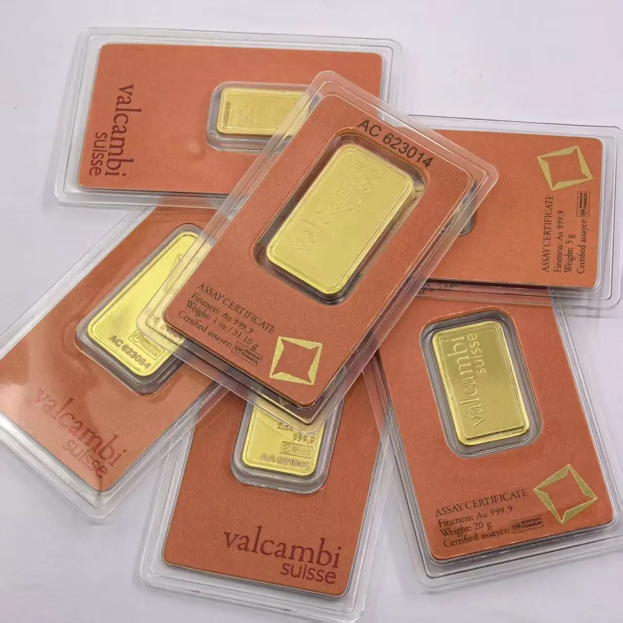 5 Gram/20 Gram/1 oz 24K Gold Plated Bars In Orange Seal Packaging Non Magnetic Independent Serial Number