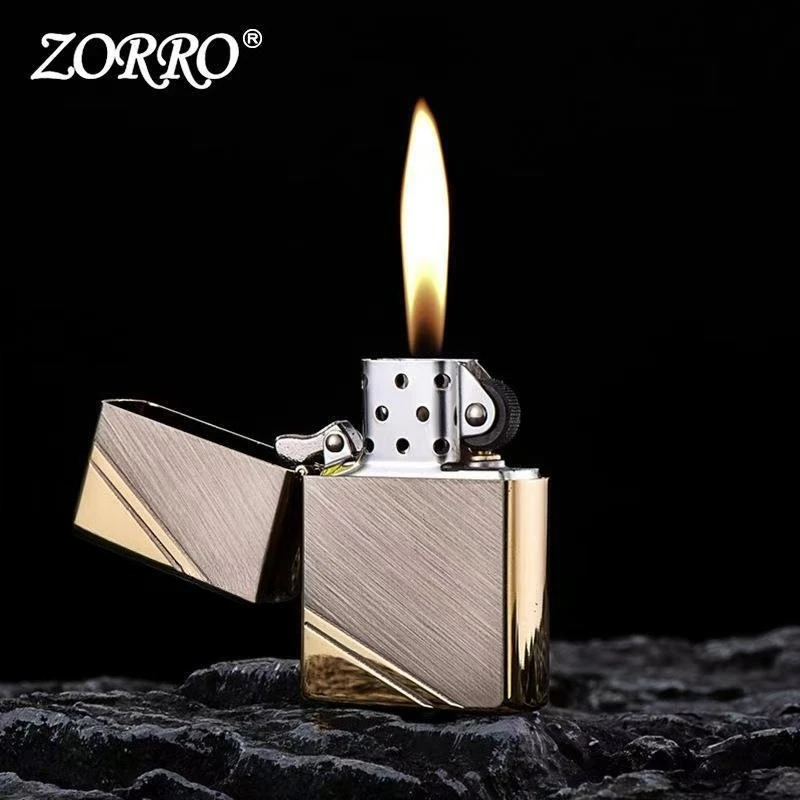 

Zorro Cut Angle K Золотая матовая медная оболочка Турболадная масляная зажигалка, высококачественные металлические мужские высококачественные подарочные зажигалки для курения