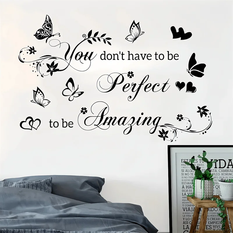 1pc Butterfly Inspirational Quote Wall Sticker, Suitable for Living Room, Bedroom, Study, An Encouragement Gift for Girls