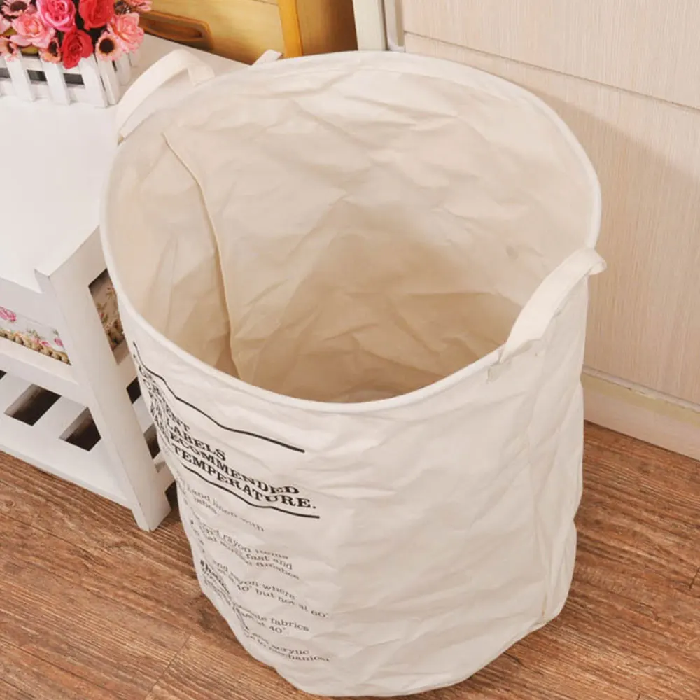 Laundry Basket Bag Foldable Hamper Home Cloth Cotton Linen Round