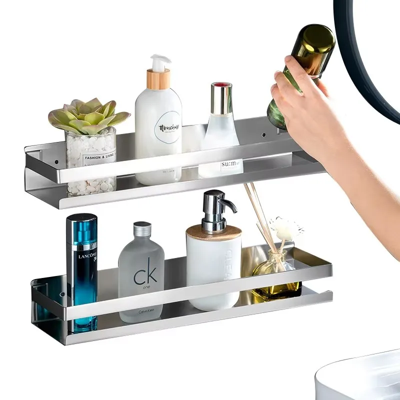 20-50Cm Bathroom Shelves Stainless Steel Wall Shelf Storage Rack Holder Anti Rust Suction Cup Space Saving Bathroom Hardware