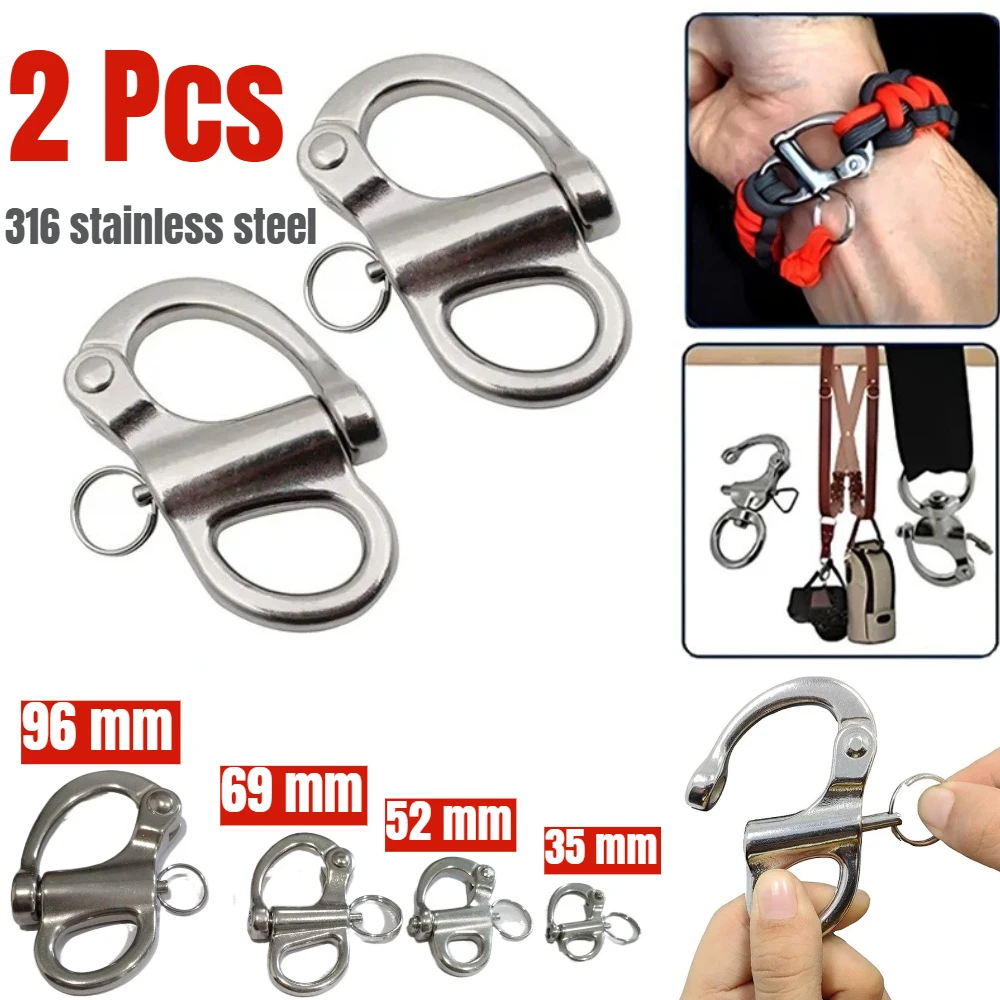 2pcs Stainless-Steel Quick Release Shackle Connector for Sail Boats Helicopters Mountaineering Rock Climbing Swings Pet Chains