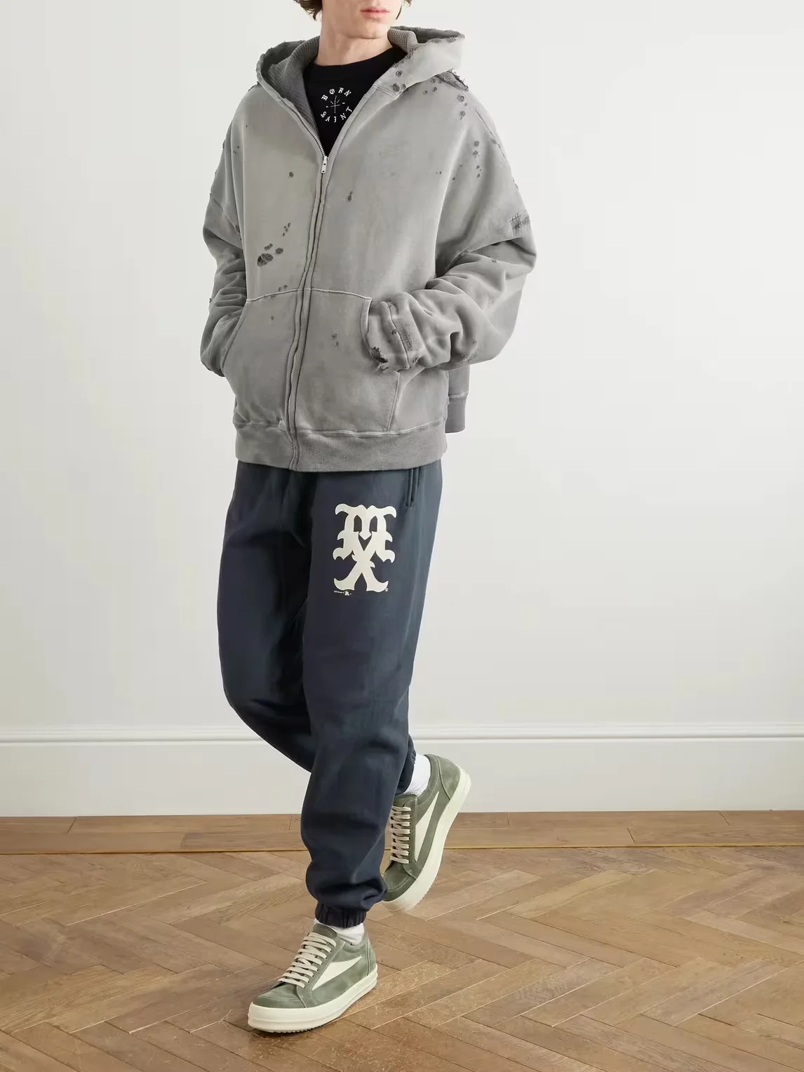 

Saint Mxxxxxx Tapered Print Cotton Blend Jersey Sweatpants Loose Fit Youthful Trendy Long Pants Autumn Season Casual Wear